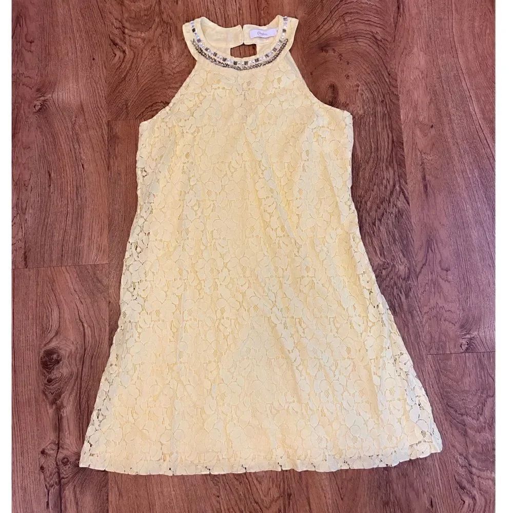 Candies yellow lace high neck dress with beaded collar